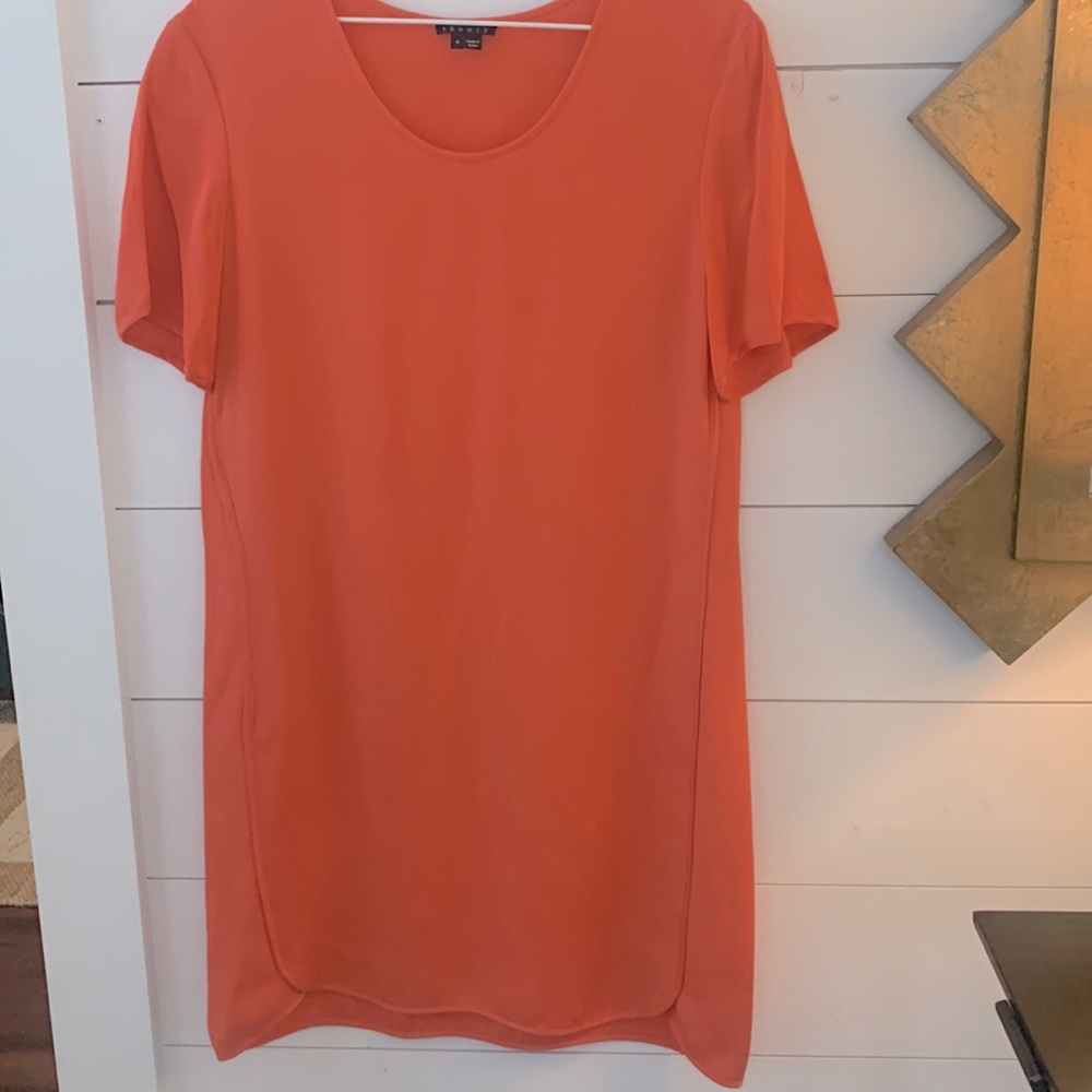 Theory orange silk slip v neck dress size4. Unlined